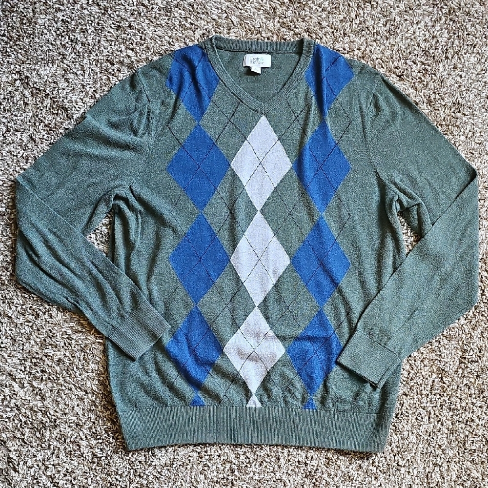 Croft & Barrow Men's Green and Blue Argyle Sweater Size Large